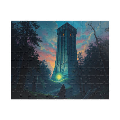 The Seeker Jigsaw Puzzle for Adults - Mystical Tower in Twilight Forest, Gothic Puzzle, Gothic Art Print, Dark Fantasy Gift for Puzzle Lover 110 pcs (Horizontal) Puzzle The Puzzle Chest