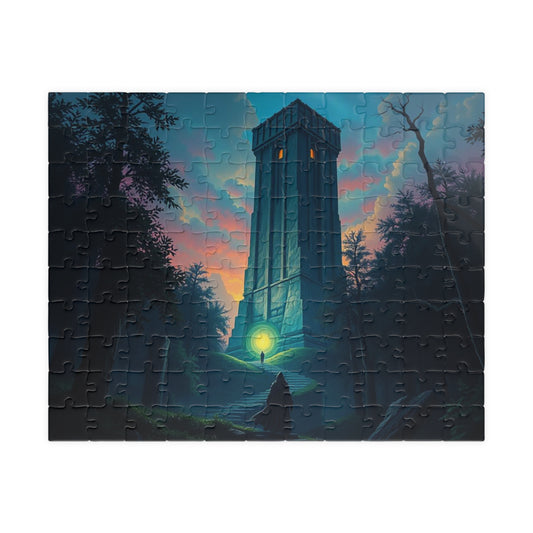 The Seeker Jigsaw Puzzle for Adults - Mystical Tower in Twilight Forest, Gothic Puzzle, Gothic Art Print, Dark Fantasy Gift for Puzzle Lover 110 pcs (Horizontal) Puzzle The Puzzle Chest