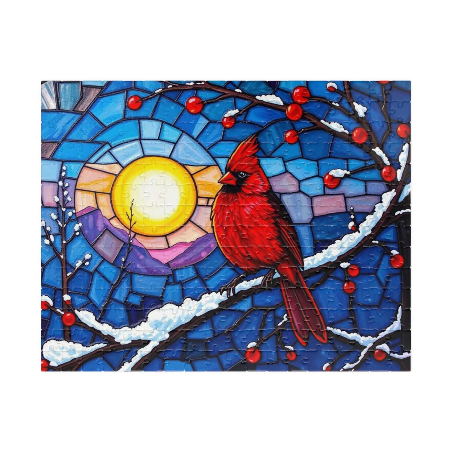 Jewel-Tone Winterbird Puzzle - Colorful Cardinal Jigsaw, Ideal for Family Game Night, Gift for Bird Lovers, Mindful Holiday Entertainment