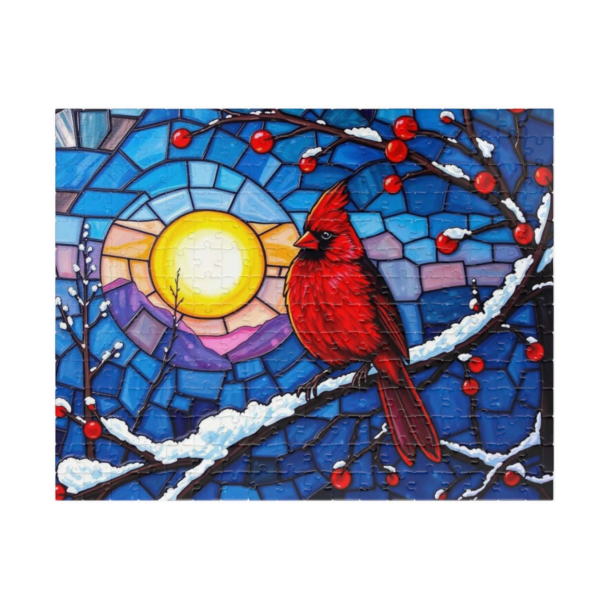 Jewel-Tone Winterbird Puzzle - Colorful Cardinal Jigsaw, Ideal for Family Game Night, Gift for Bird Lovers, Mindful Holiday Entertainment