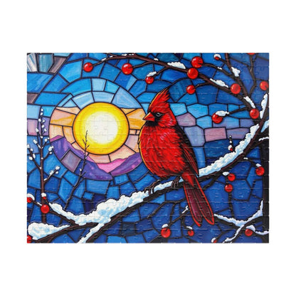 Jewel-Tone Winterbird Puzzle - Colorful Cardinal Jigsaw, Ideal for Family Game Night, Gift for Bird Lovers, Mindful Holiday Entertainment