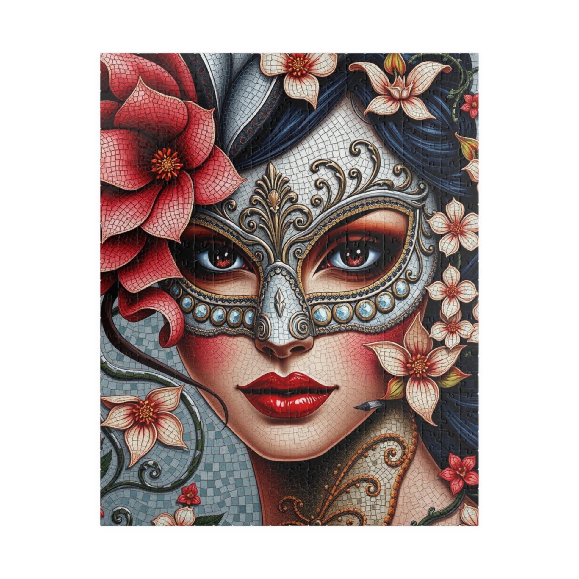 Mosaic Portrait Masked Woman Puzzle - Venetian Style Floral Mask, Stunning Art for Unique Gifts, Game Night, Family Fun 520 pcs (Vertical) Puzzle The Puzzle Chest
