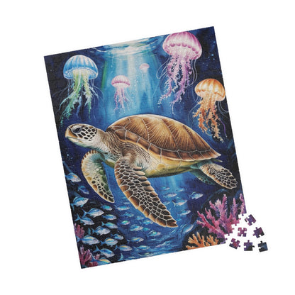 Jigsaw Puzzle, Sea Turtle Ocean Trench Glow in the Dark, 110 252 520 1014 Pieces, Family Game Night Gift, Relaxing Hobby Activity, Home
