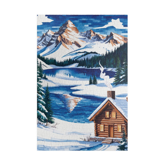 Mosaic Winter Mountain Scene Jigsaw Puzzle, Snowy Cabin Landscape, 520 Piece, Christmas Gift, Relaxation Activity, Wall Art Decor 1014 pcs (Vertical) Puzzle The Puzzle Chest