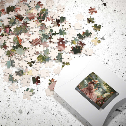 Romantic Lake Painting Jigsaw Puzzle - Victorian Woman, Swans, Stone Bridge & Blossoms, Vintage Style Gift for Art Lover Puzzle The Puzzle Chest