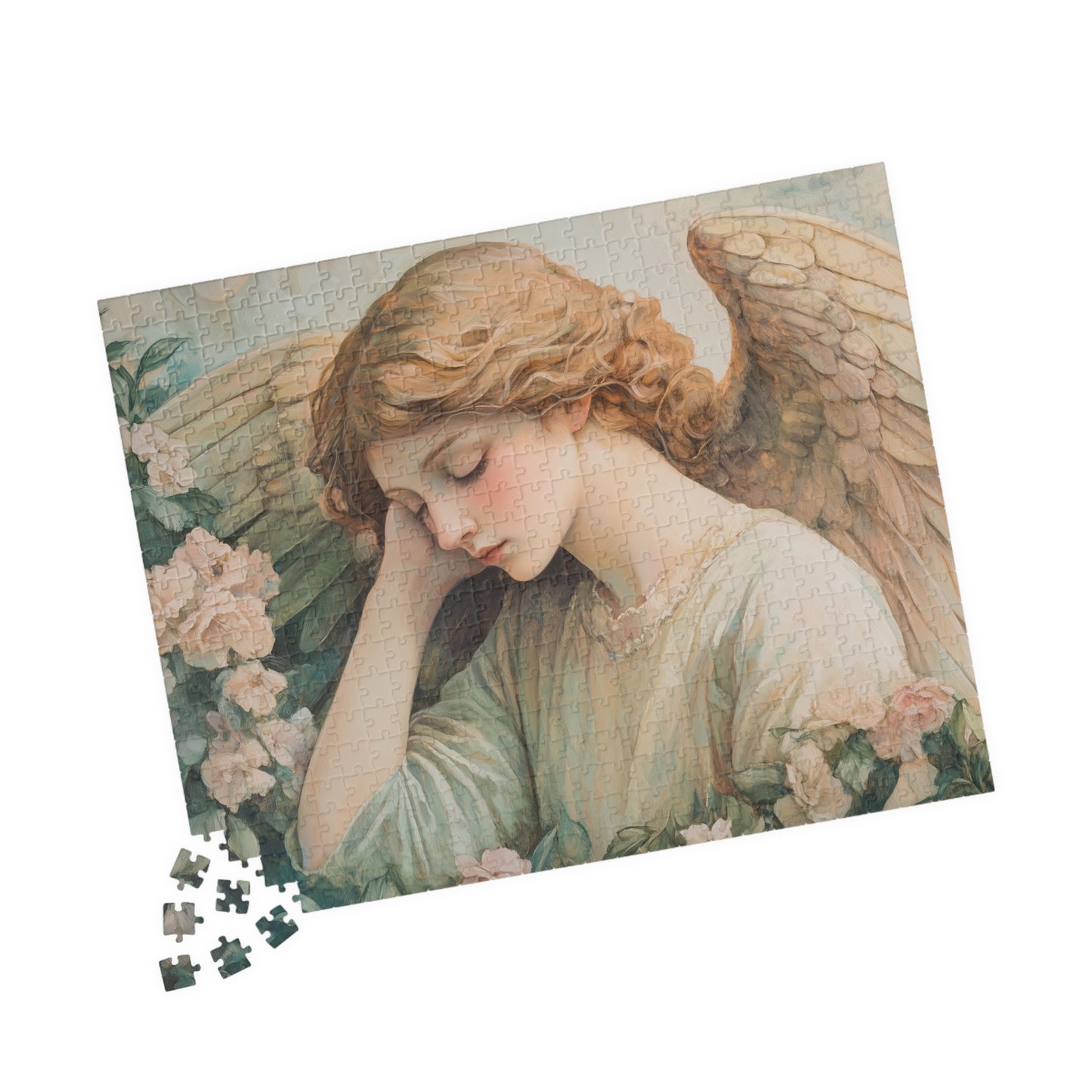 Sleeping Angel Puzzle - Floral Religious Jigsaw, Christian