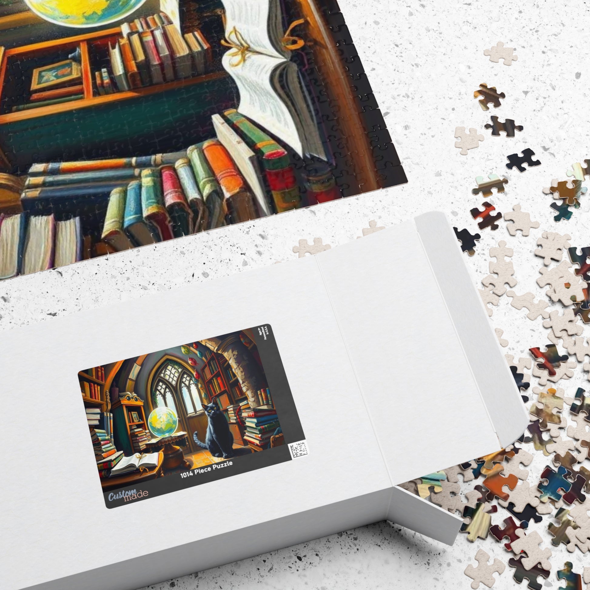Cat Lover's Fantasy Puzzle, Cozy Gothic Library Scene, 110/252/520/1014-Piece Jigsaw, Gift for Cat Enthusiast, Home Décor, Fun Activity The Puzzle Chest