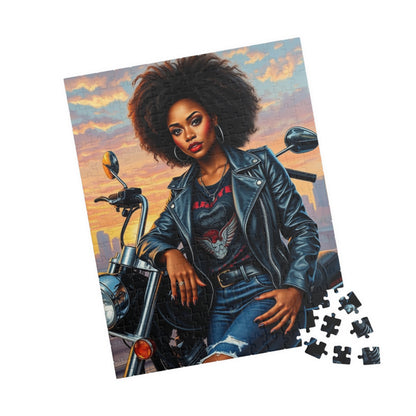 Motorcycle Chic Puzzle - 110, 252, 520, 1014-Piece African American Woman, Perfect Gift for Bikers, Adventurers, and Puzzle Enthusiasts Puzzle The Puzzle Chest