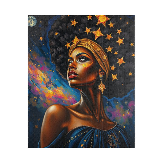 Regal Black Woman Puzzle, Afro Art Jigsaw Game for Adults and Teens, African American Puzzle Lover Gift, Family or Solo Home Entertainment 520 pcs (Vertical) Puzzle The Puzzle Chest
