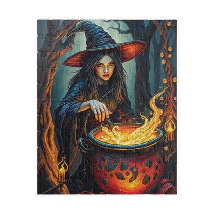 Gothic Forest Witch Puzzle, Bubbling Cauldron Twisted Trees Magical Runes, Eerie Night Scene Adult Jigsaw Game, Halloween, Puzzle Lover Gift 110 pcs (Vertical) Puzzle The Puzzle Chest