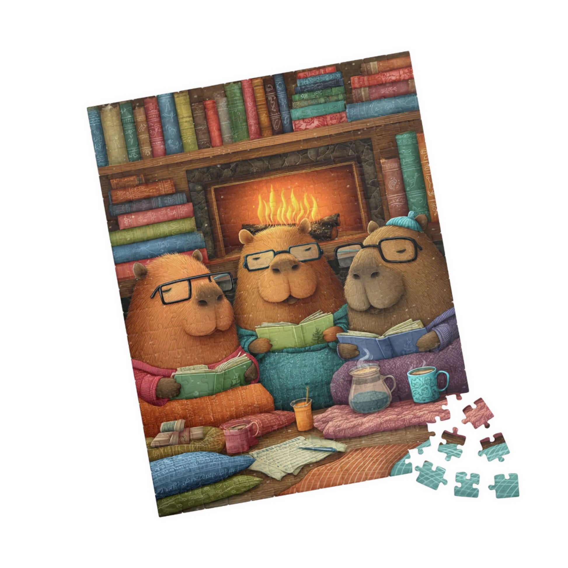 Capybaras Cozy Library Puzzle - Cartoon Animal Jigsaw Game 252 pcs (Vertical) Puzzle The Puzzle Chest