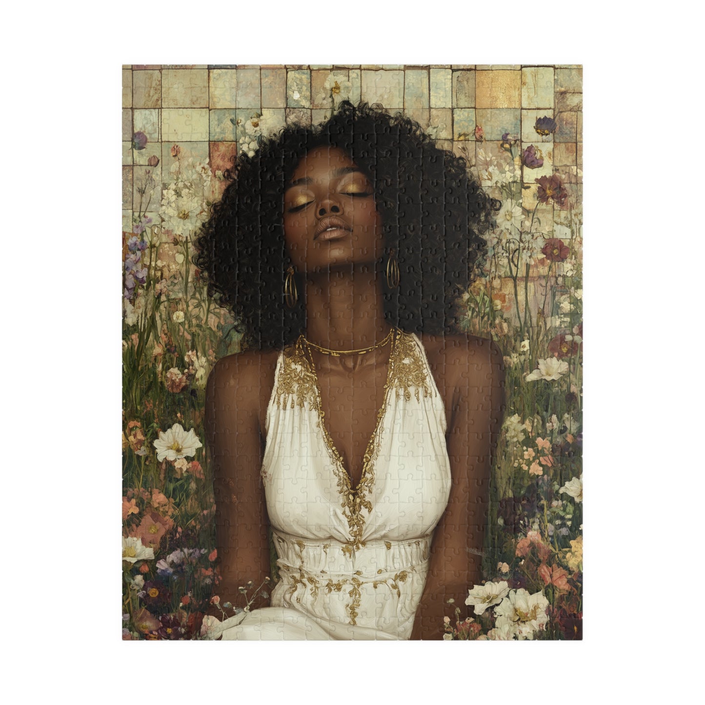 Serene Floral Black Woman Portrait Puzzle | Afrocentric Jigsaw Game