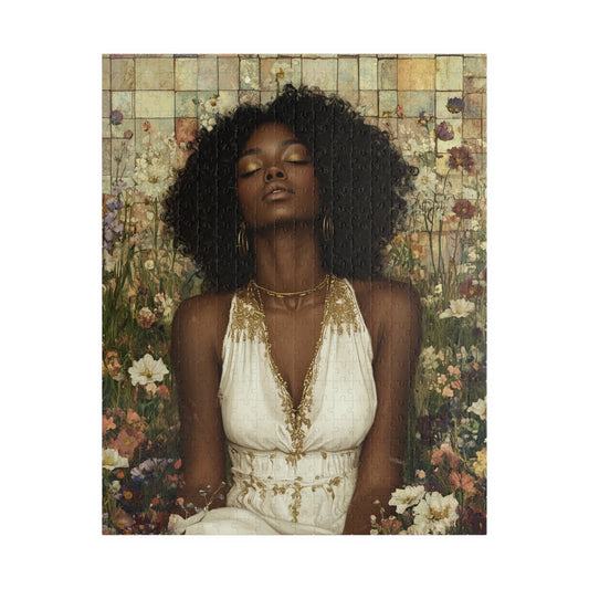 Serene Floral Black Woman Portrait Puzzle | Afrocentric Jigsaw Game