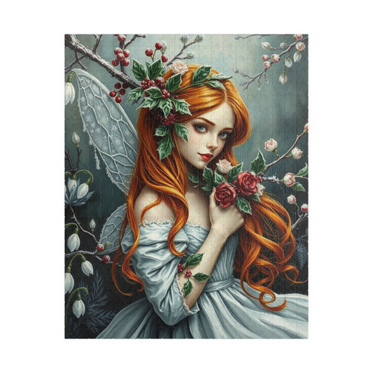 Winter Fairy-Themed Puzzle - Copper Hair, Silvery Gown and Icy Floral Art, 110-1014 Piece Gift for Puzzle Lover, Perfect for Holidays
