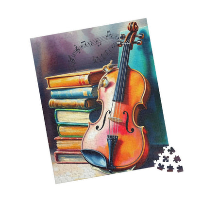 Vintage Violin and Books Jigsaw Puzzle - Musical Notes Swirl Design, Gift for Music Lover, Teacher, or Classical Fans, Entertainment Game