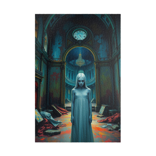 Gothic Puzzle, 110-1014 Piece, Grand Manor in Ruins with Pale Figure, Sorrowful Eyes, Adult Jigsaw Game, Halloween Decor, Haunted Mansion 1014 pcs (Vertical) Puzzle The Puzzle Chest