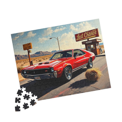 Vintage Car Puzzle, Classic Red 1969 AMC AMX, Desert Setting with Rusty Gas Sign and Tumbleweed, Retro Car Enthusiast Puzzle Lover Gift Puzzle The Puzzle Chest