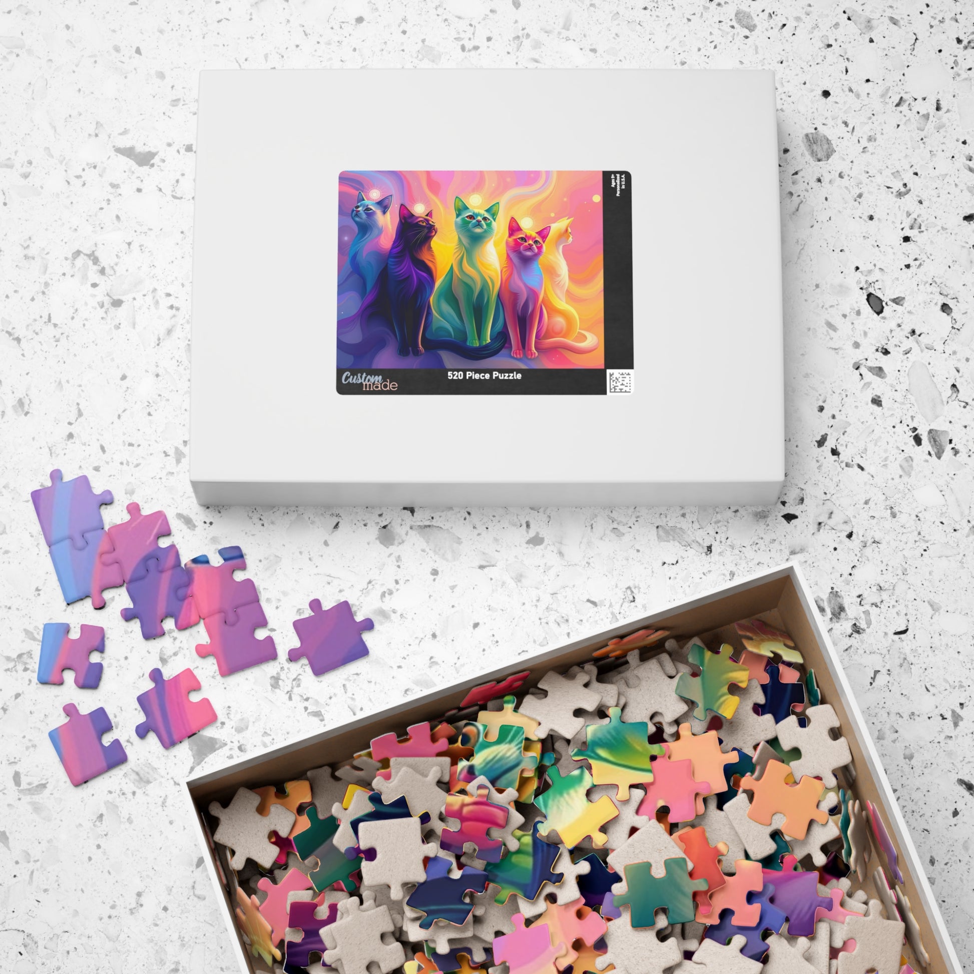 Abstract Cat Jigsaw Puzzle with Rainbow Gradient and Light Aura, Animal Artwork for Art Lover Collector Hobbyist, Best Unique Gift, Colorful Puzzle The Puzzle Chest