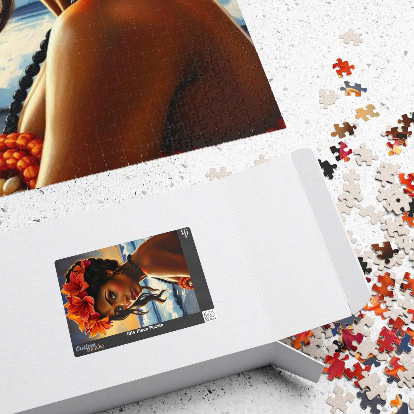 Close-Up Portrait Puzzle of Polynesian Woman, Beach Background Floral Crown Ocean Waves, Cultural Art Family Jigsaw Game, Puzzle Lover Gift Puzzle The Puzzle Chest