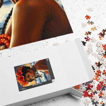Close-Up Portrait Puzzle of Polynesian Woman, Beach Background Floral Crown Ocean Waves, Cultural Art Family Jigsaw Game, Puzzle Lover Gift Puzzle The Puzzle Chest