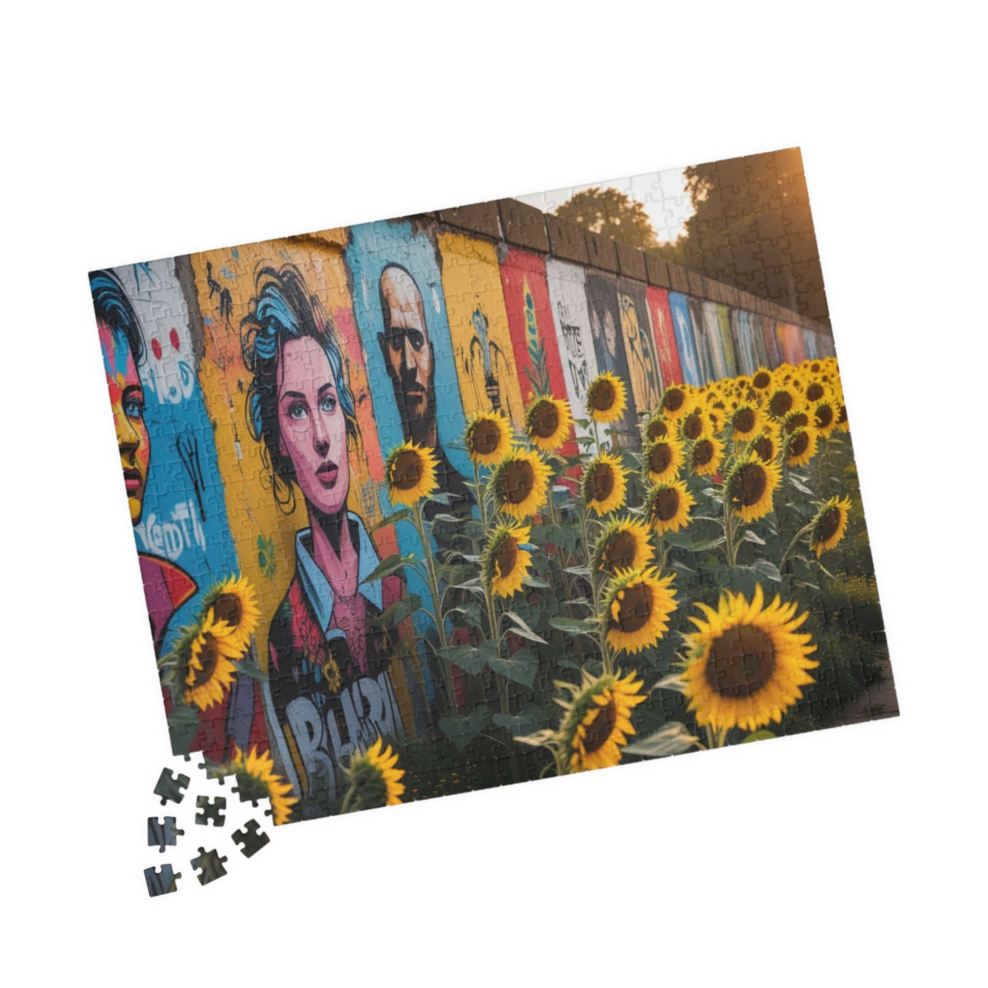 Historical Berlin Wall Jigsaw Puzzle, Vibrant Street Art and Blooming Sunflowers, Hopeful Theme Family Game Night Mindful Activity, Giftable Puzzle The Puzzle Chest