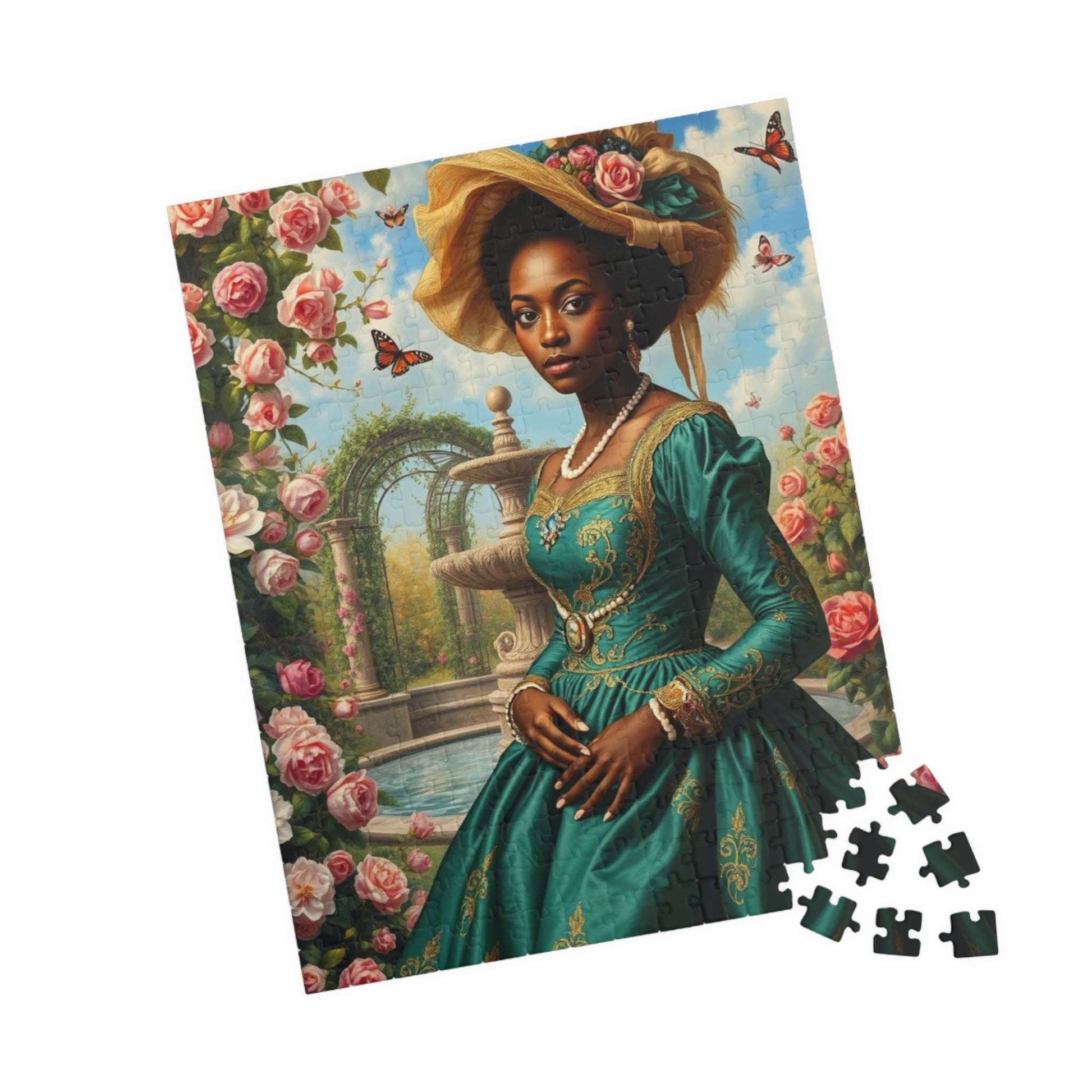 Floral Victorian Black Woman Jigsaw Puzzle, African American Lady Art, Afrocentric Artwork 252 pcs (Vertical) Puzzle The Puzzle Chest