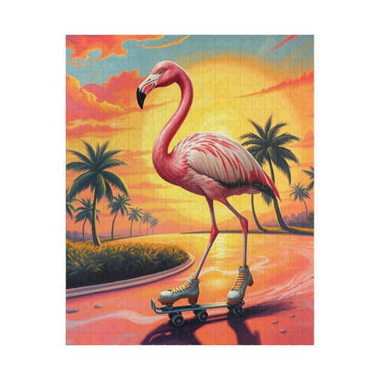 Retro Flamingo Skateboarding Puzzle, Pop Art Jigsaw Game, Fun Indoor Activity, Gift for Puzzle Lover, Family Game Night, Unique Brain Teaser 520 pcs (Vertical) Puzzle The Puzzle Chest