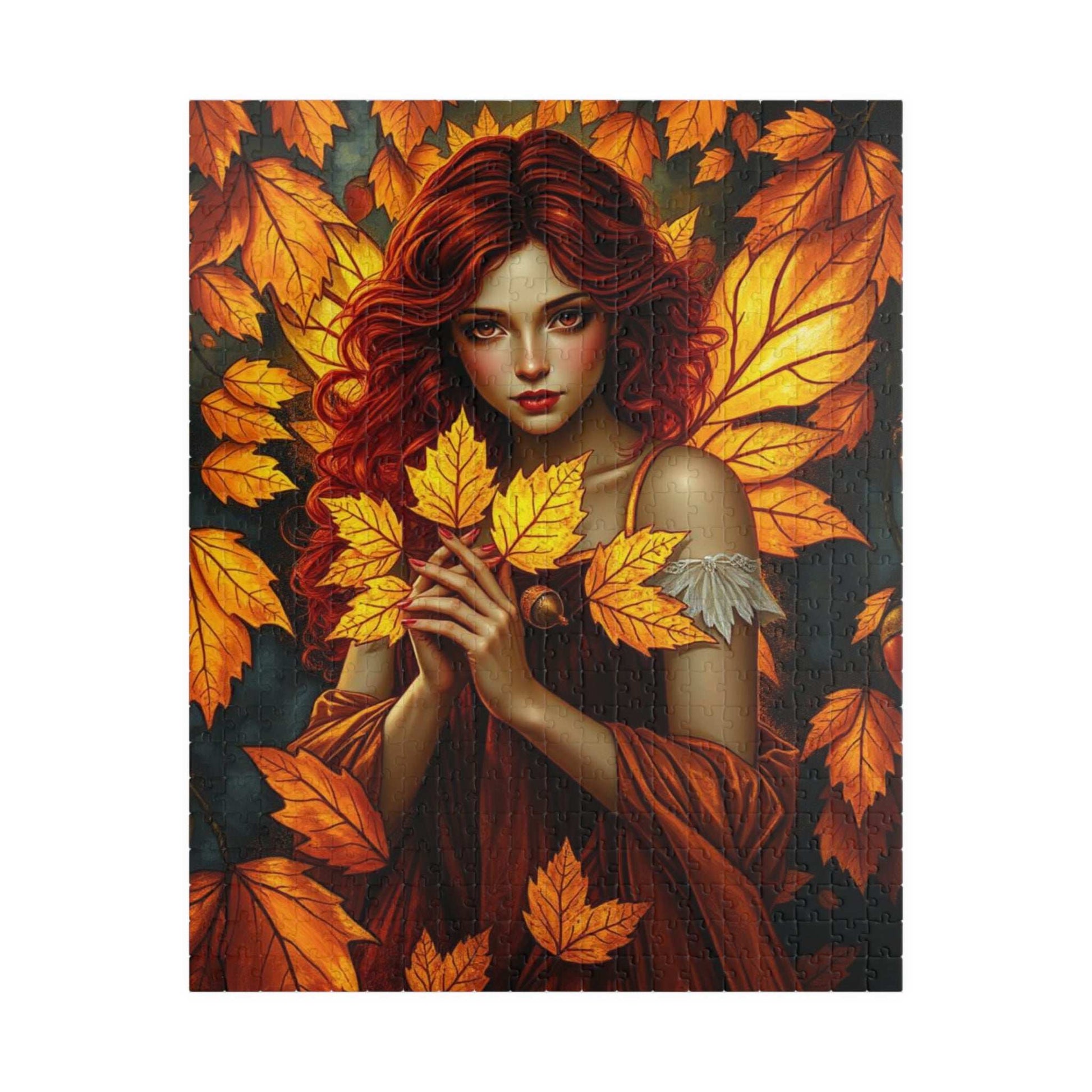 Autumn Leaves Forest Fairy Jigsaw Puzzle, 110, 252, 520, 1014-piece, Cozy Indoor Activity, Gift for Puzzle Lover, Fall Home Decor, Leafy Art 520 pcs (Vertical) Puzzle The Puzzle Chest