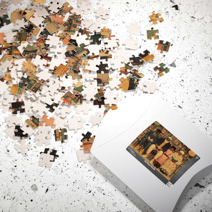 Black Art Jigsaw Puzzle - Afrocentric Community Library Scene with Family Reading Together, Thoughtful Holiday or Birthday Gift Puzzle The Puzzle Chest