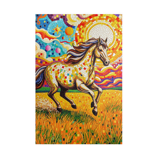 Mosaic Horse Puzzle, Mare Stallion Galloping in Golden Field Jigsaw Game, Relaxation Activity, Entertaining Pastime, Puzzle Fan Hobby Gift 1014 pcs (Vertical) Puzzle The Puzzle Chest
