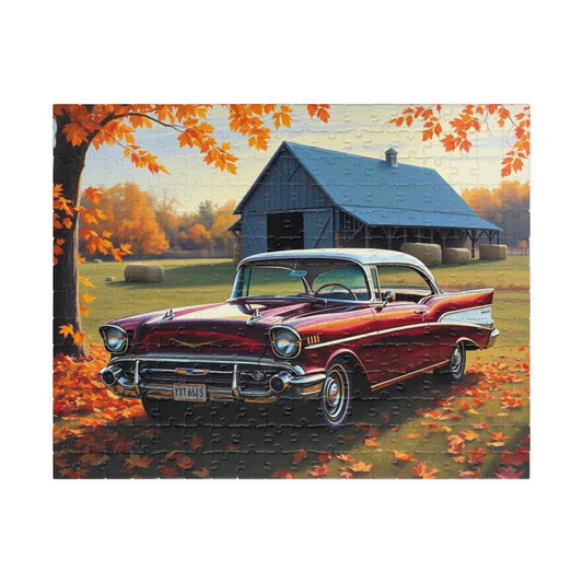 Autumn Vintage Car Puzzle, Nostalgic 1957 Chevy Bel Air Jigsaw Game, Gift for Friend Retro Car Enthusiast, Mindfulness Activity Brain Teaser 252 pcs (Horizontal) Puzzle The Puzzle Chest