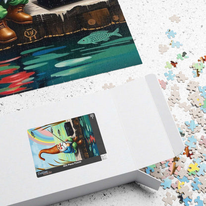 Gnome Fishing on Dock – Watercolor Dwarf Storybook Lakeside Jigsaw Puzzle Puzzle The Puzzle Chest