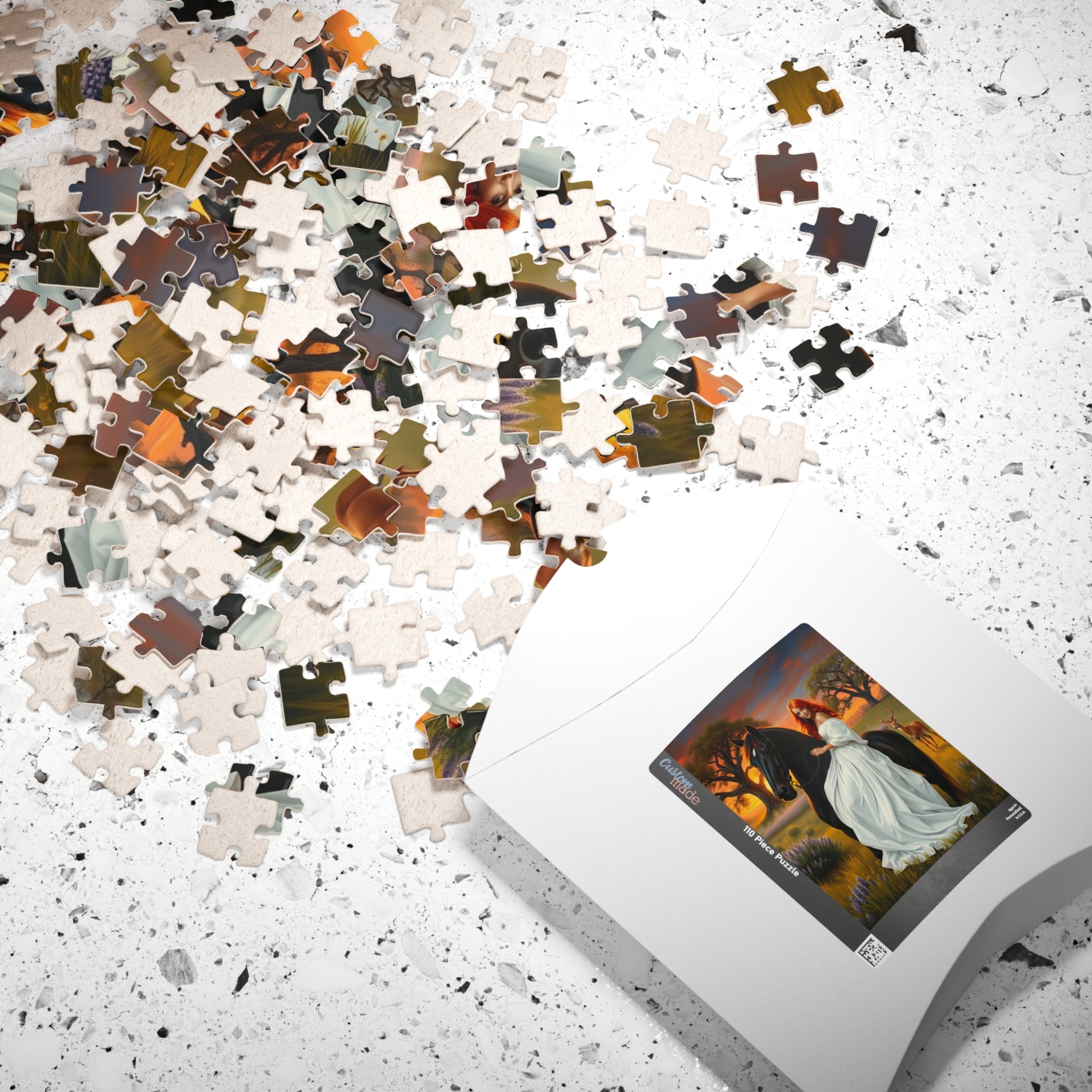Puzzle, Woman with Vibrant Red Hair and White Flowing Dress Rides a Black Stallion, Jigsaw, Game, Brain Teaser, Activity, Relaxation, Home Puzzle The Puzzle Chest