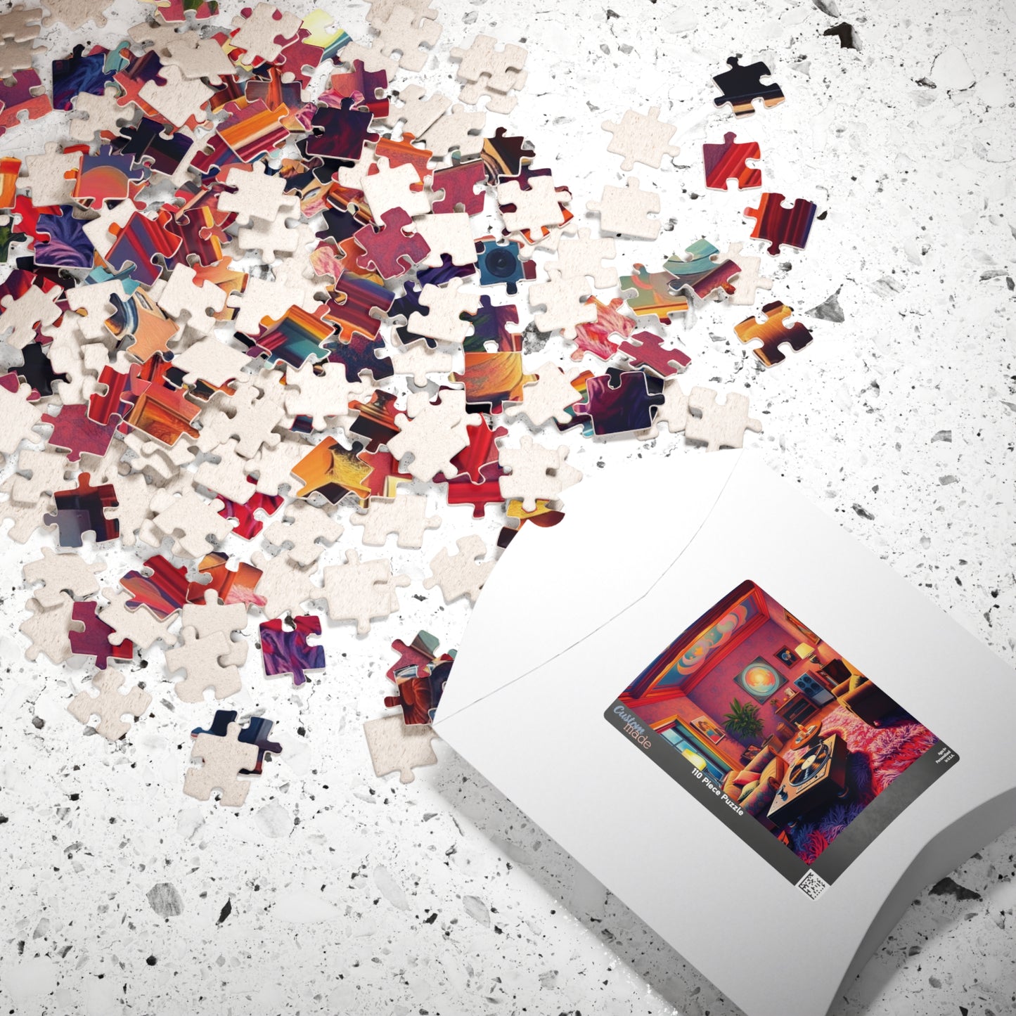 1970s Throwback Living Room Jigsaw Puzzle, Nostalgic Design: Turntable Lava Lamp Shag Rug Groovy Wallpaper, Quiet Pastime, Puzzle Lover Gift