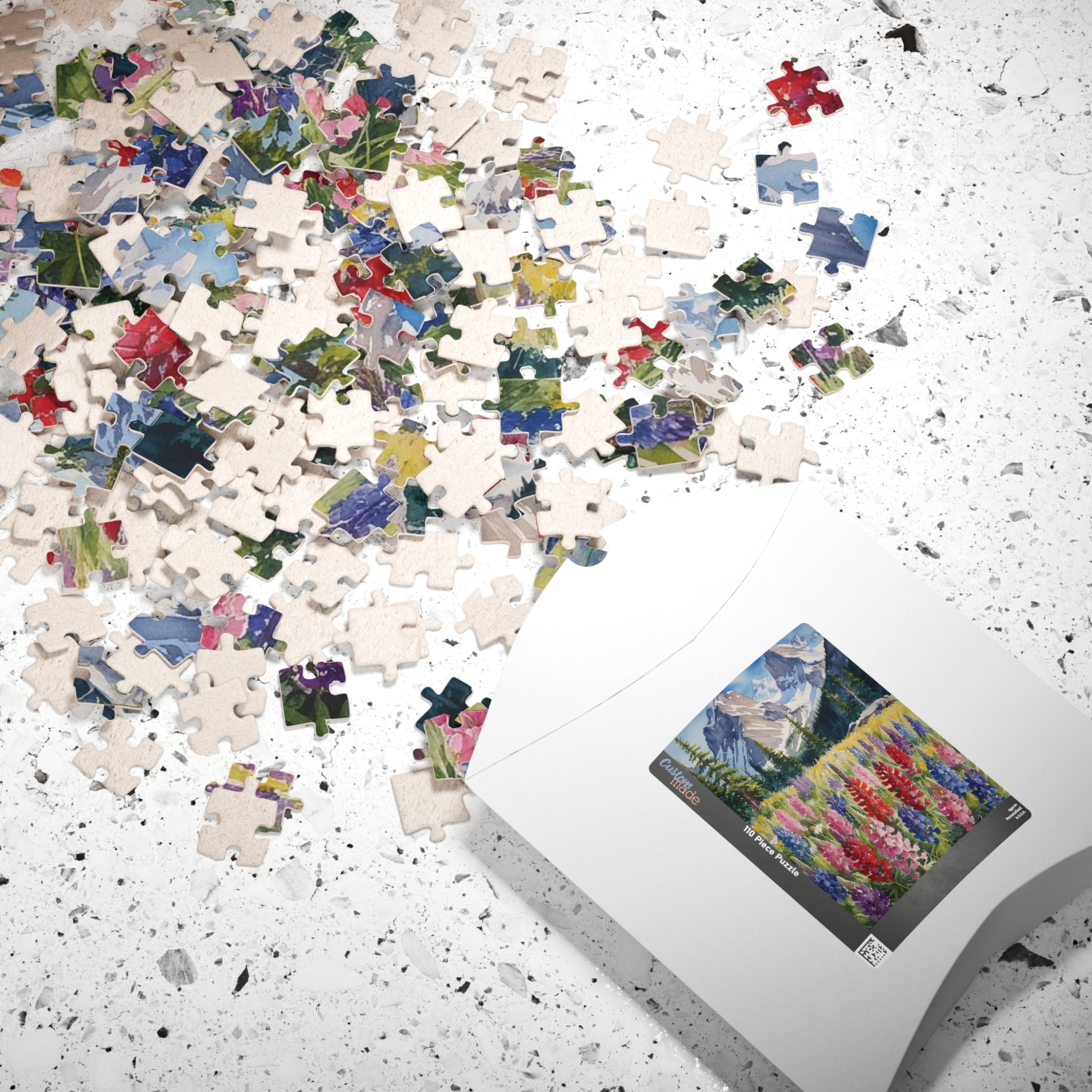 Floral Wildflower Puzzle, Landscape Alpine Meadow Jigsaw - Indian Paintbrush, Lupines, Snow-Capped Mountains, Fun Family Activity Game Night Puzzle The Puzzle Chest