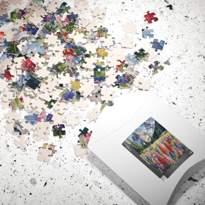 Floral Wildflower Puzzle, Landscape Alpine Meadow Jigsaw - Indian Paintbrush, Lupines, Snow-Capped Mountains, Fun Family Activity Game Night Puzzle The Puzzle Chest
