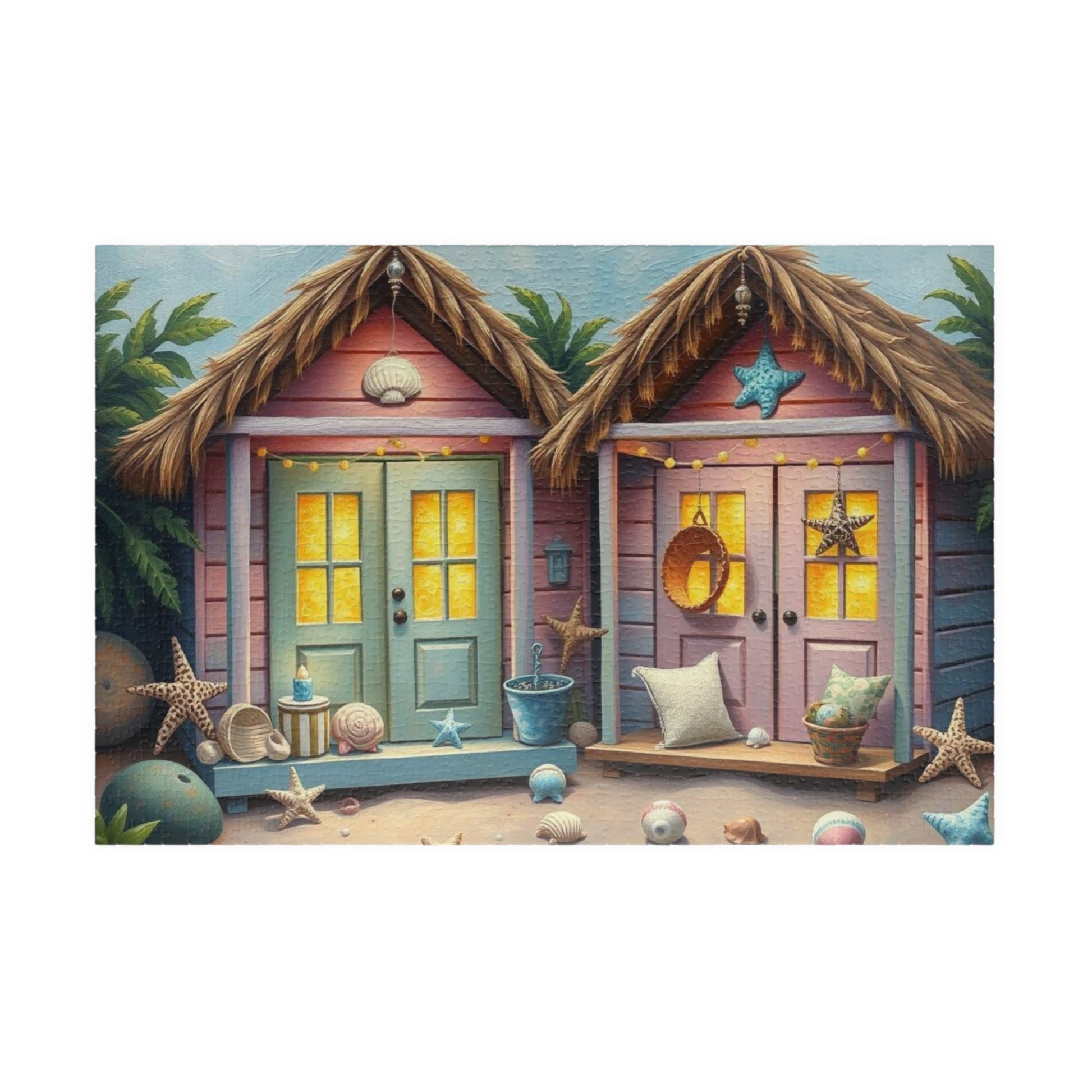 Seaside Charm Jigsaw Puzzle - Pastel Beach Huts, 110/252/520/1014-Piece Summer Vibes Beach House Puzzle for Fun, Gifts, Mental Stimulation 1014 pcs (Horizontal) Puzzle The Puzzle Chest