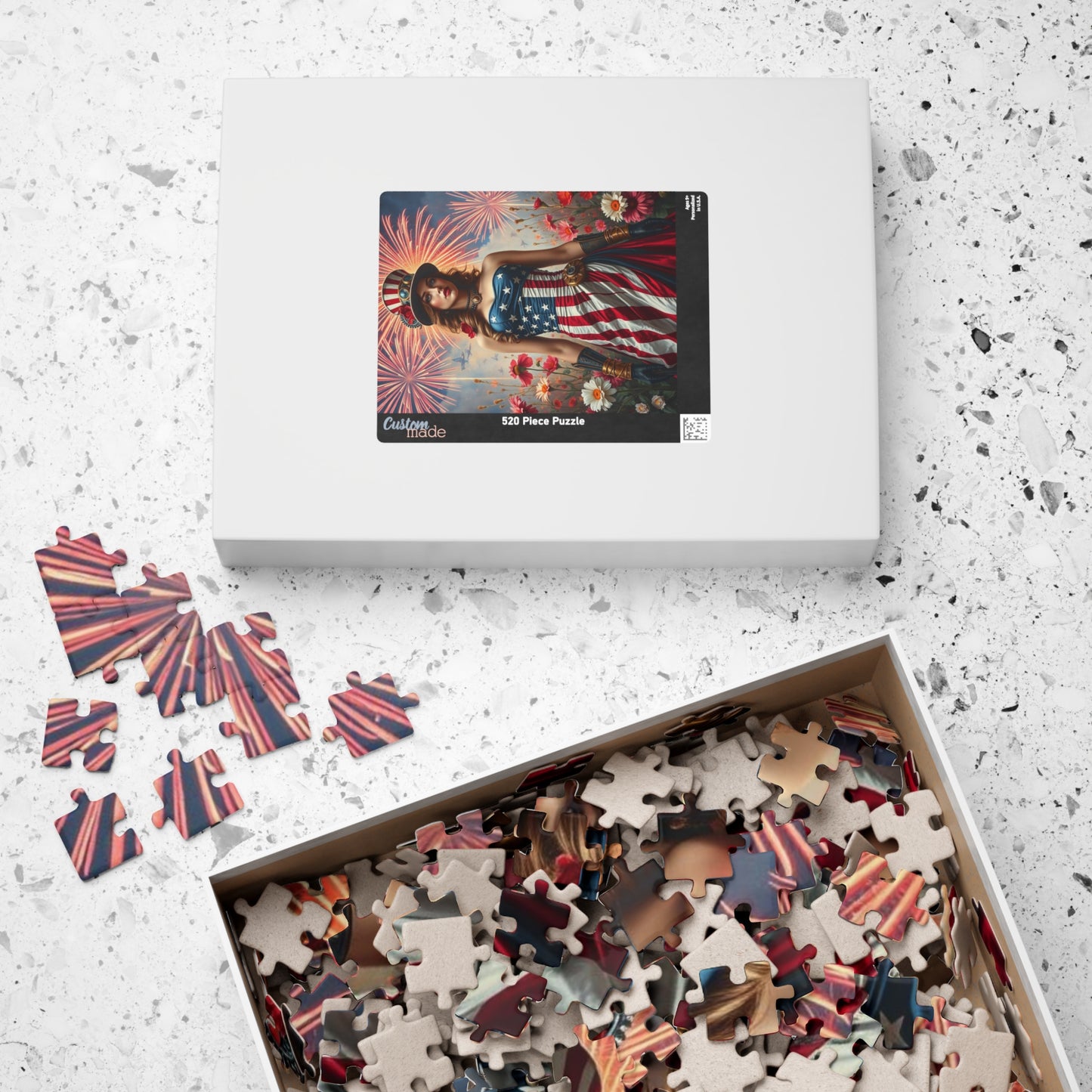 Patriotic Puzzle Art for Independence Day - Woman Portrait, American Theme Jigsaw Game, 110 252 520 1014-piece Puzzles, Family Fun Activity