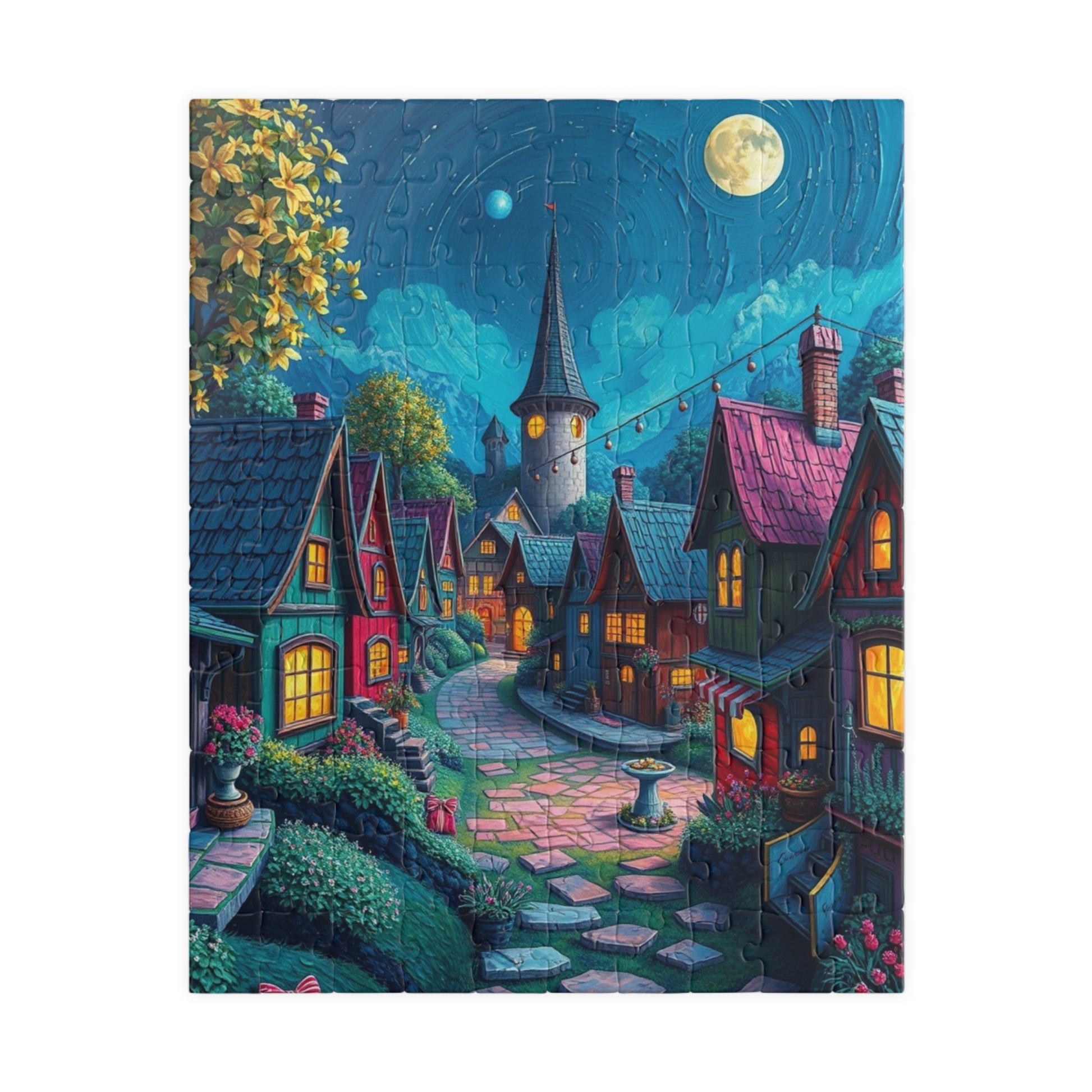 Whimsical Nighttime Village Puzzle - 110, 252, 520, 1014-piece, Ideal for Family Game Night, Mental Exercise, Gift for Puzzle Lovers 110 pcs (Vertical) The Puzzle Chest