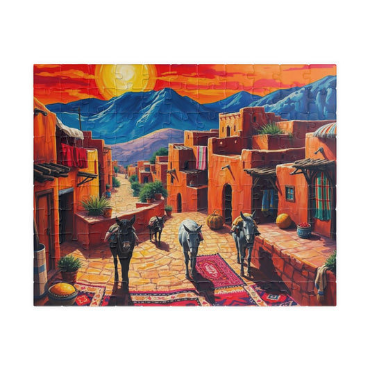 Berber Village Puzzle with Atlas Mountains and Earthy Red Adobe Homes, Puzzle Lover Gift, Mind Challenge, Brain Teaser 110 pcs (Horizontal) Puzzle The Puzzle Chest