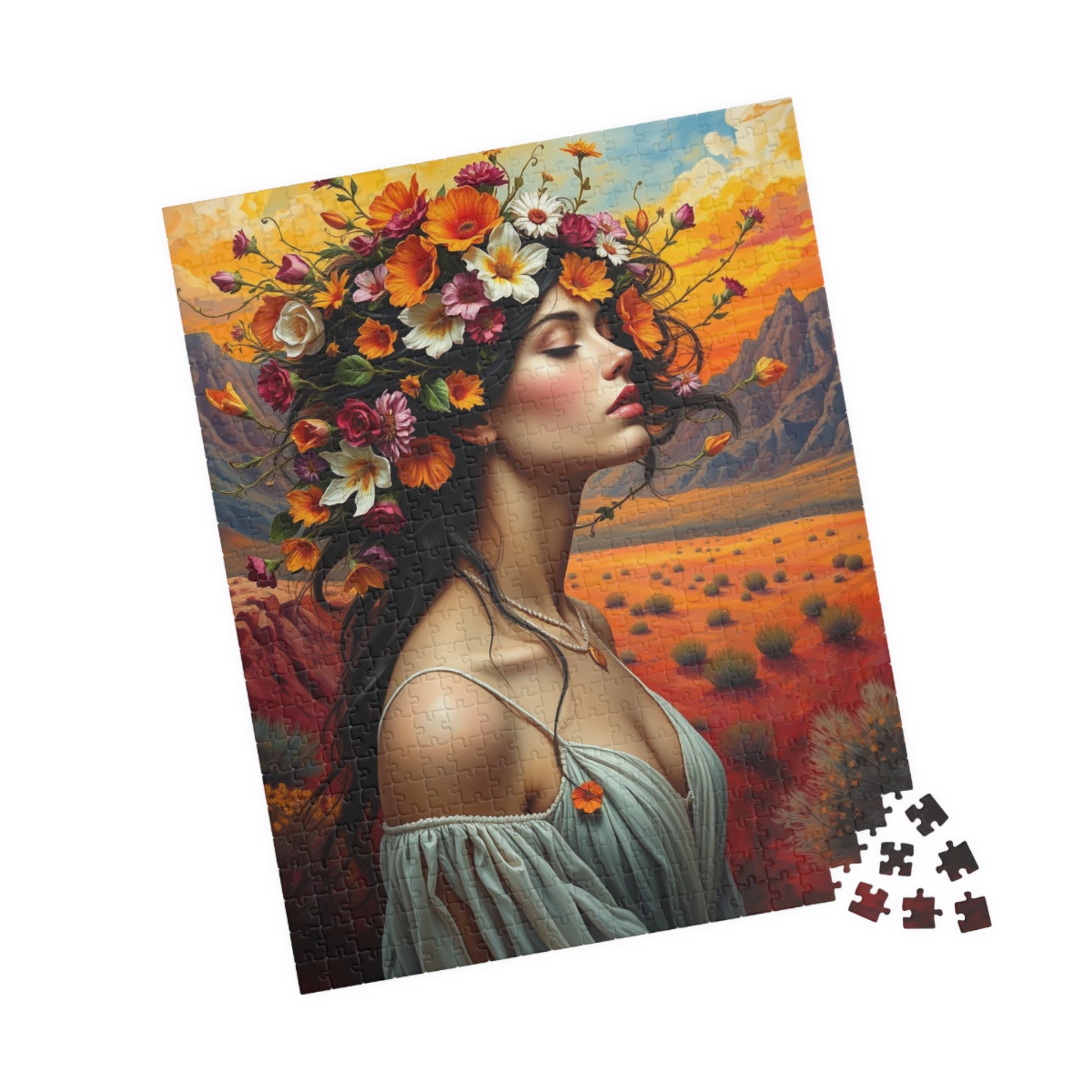 Surreal Mexican Desert Art Puzzle, Floral and Vine Woman Portrait Design 110-1014 Pieces Jigsaw, Frida Kahlo Inspired, Gift for Art Lover Puzzle The Puzzle Chest