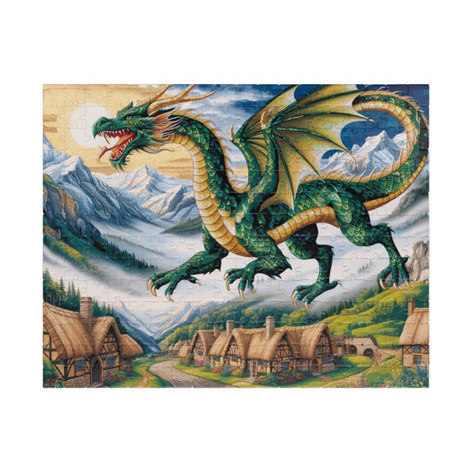 Mosaic Dragon Puzzle, Mythical Jigsaw for Adults, Medieval Village, Fantasy Puzzle, Challenging Puzzle, Hobby Puzzle Lovers, Family Activity 252 pcs (Horizontal) Puzzle The Puzzle Chest