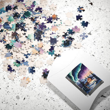 Northern Lights Landscape Puzzle, Aurora Borealis Snowy Cabin Watercolor Jigsaw Game, Hobby, Puzzle Lover Gift, Frameable Art, Relaxation Puzzle The Puzzle Chest