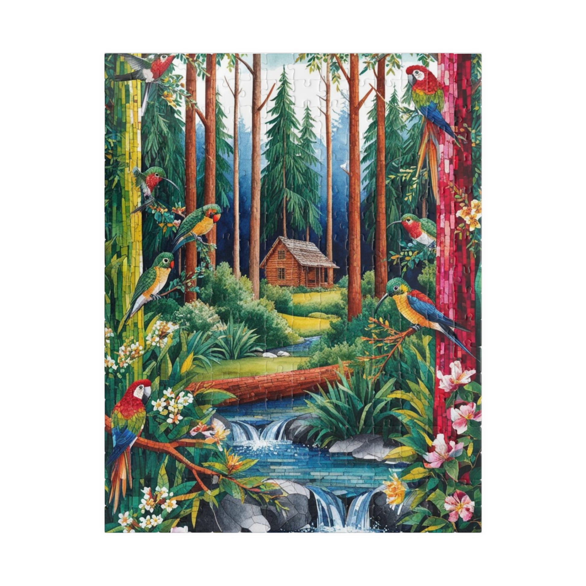 Forest Retreat Mosaic Puzzle - 110-1014 Piece, Tree Birds Cabin Stream Jigsaw Game, Nature Lovers Gift, Relaxing Mindfulness Family Activity 252 pcs (Vertical) Puzzle The Puzzle Chest