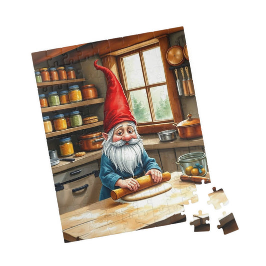 Gnome Rolling Dough in Cottagecore Kitchen – Dwarf Storybook Baking Jigsaw Puzzle 110 pcs (Vertical) Puzzle The Puzzle Chest