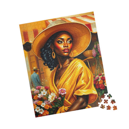 Colorful African American Puzzle Art - Beautiful Black Woman in Yellow Dress, 110-1014 pieces, Gift for Art Lovers, Home Decor, Puzzle Night Puzzle The Puzzle Chest