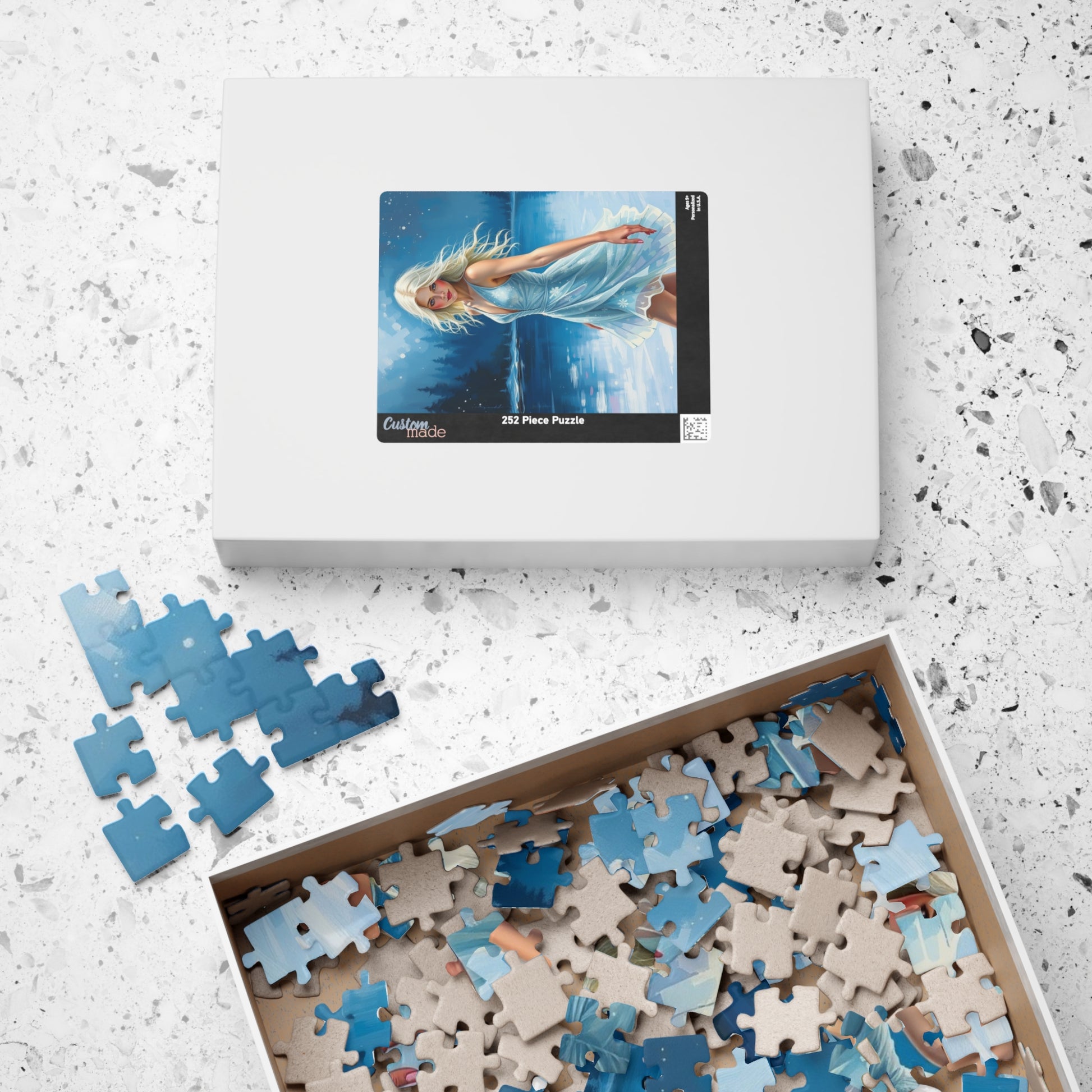 Puzzle - Ice Skating Woman on Frozen Lake, 110, 252, 520, 1014-piece Jigsaw, Sparkling Silver Skating Dress, Winter Activity, Relaxing Puzzle The Puzzle Chest