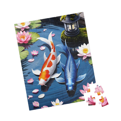 Jigsaw Puzzle, Tranquil Koi Fish Pond Design, 110 252 520 1014-piece, Cherry Blossom Lotus Flowers, Mindfulness Activity, Wall Art Decor,