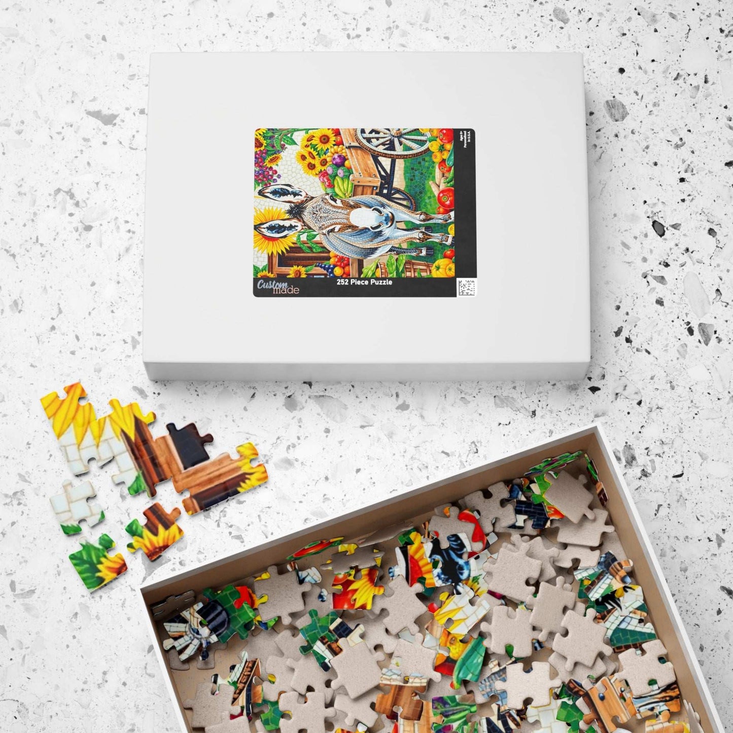 Mosaic Donkey Jigsaw Puzzle, Farm Animal Puzzle with Rustic Cart and Fresh Produce, Countryside Farm Scene for Animal Lovers, Relaxing Fun Puzzle The Puzzle Chest