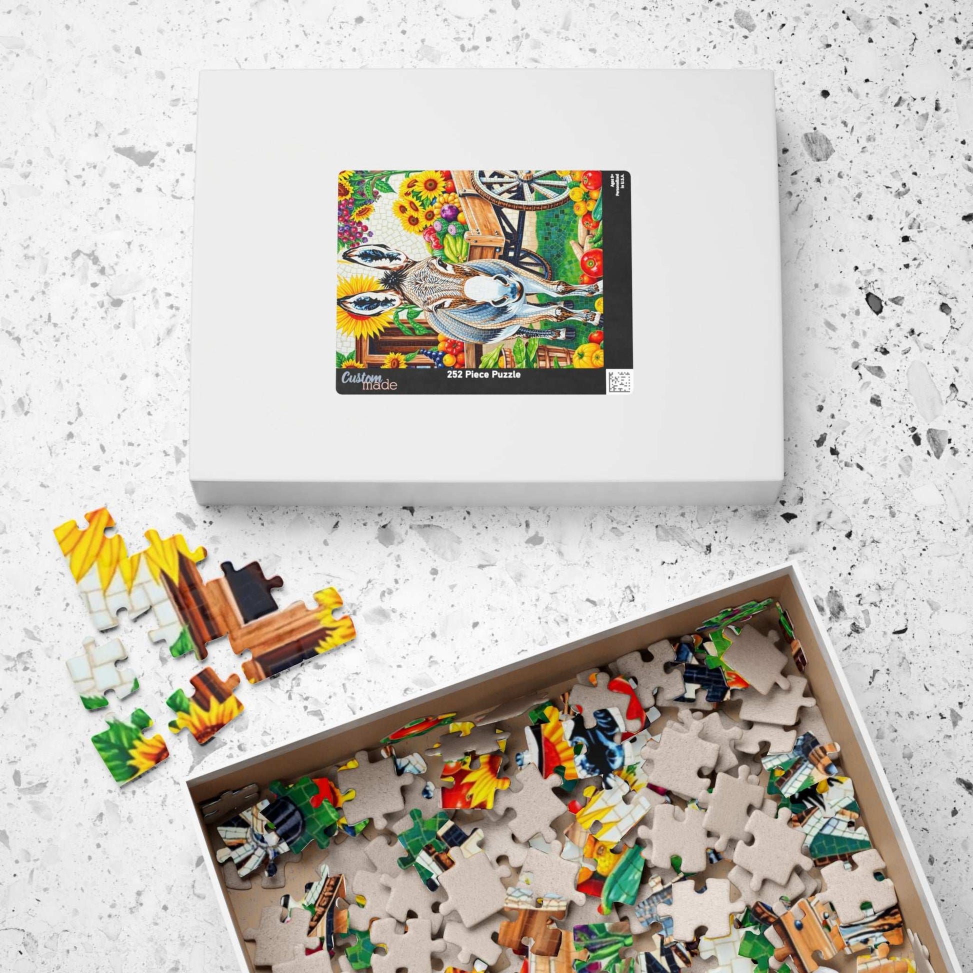 Mosaic Donkey Jigsaw Puzzle, Farm Animal Puzzle with Rustic Cart and Fresh Produce, Countryside Farm Scene for Animal Lovers, Relaxing Fun Puzzle The Puzzle Chest